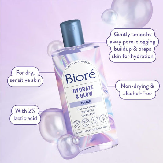 Biore Hydrate & Glow Toner 235ml | 2% Lactic Acid + Malic Acid